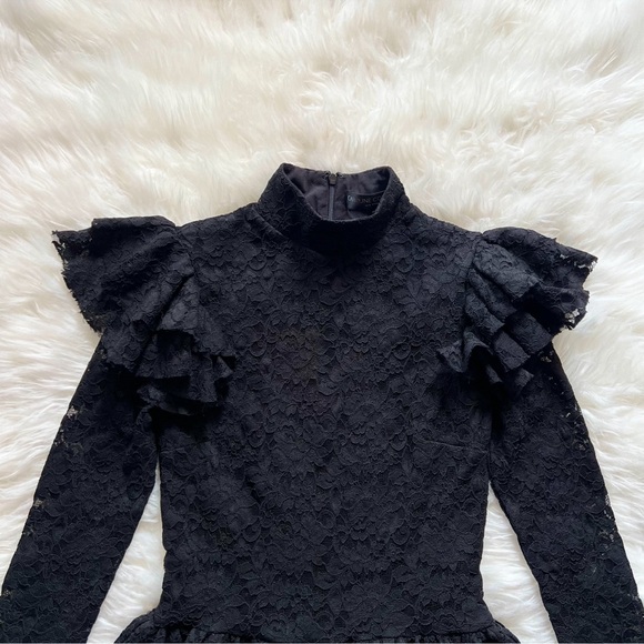 New! CAROLINE CONSTAS Satin Lace Ruffled Mini Dress - Picture 8 of 11